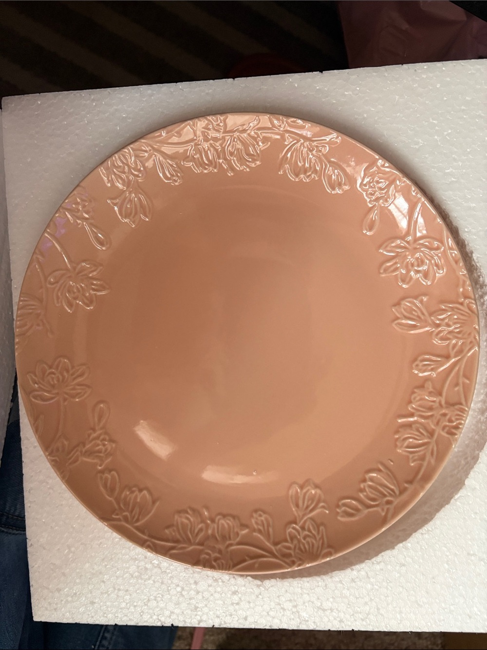 Blush Pink Floral Embossed Ceramic share Plate